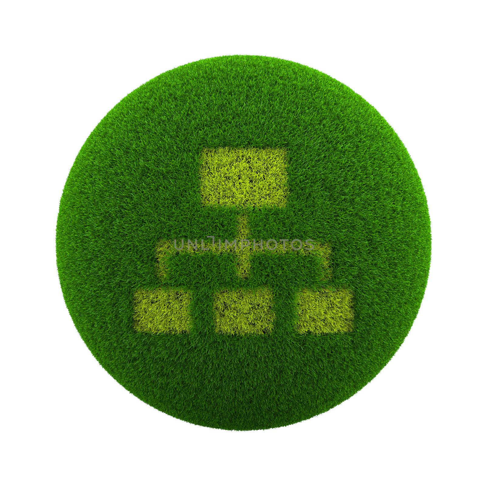 Green Globe with Grass Cutted in the Shape of a Scheme Symbol 3D Illustration Isolated on White Background