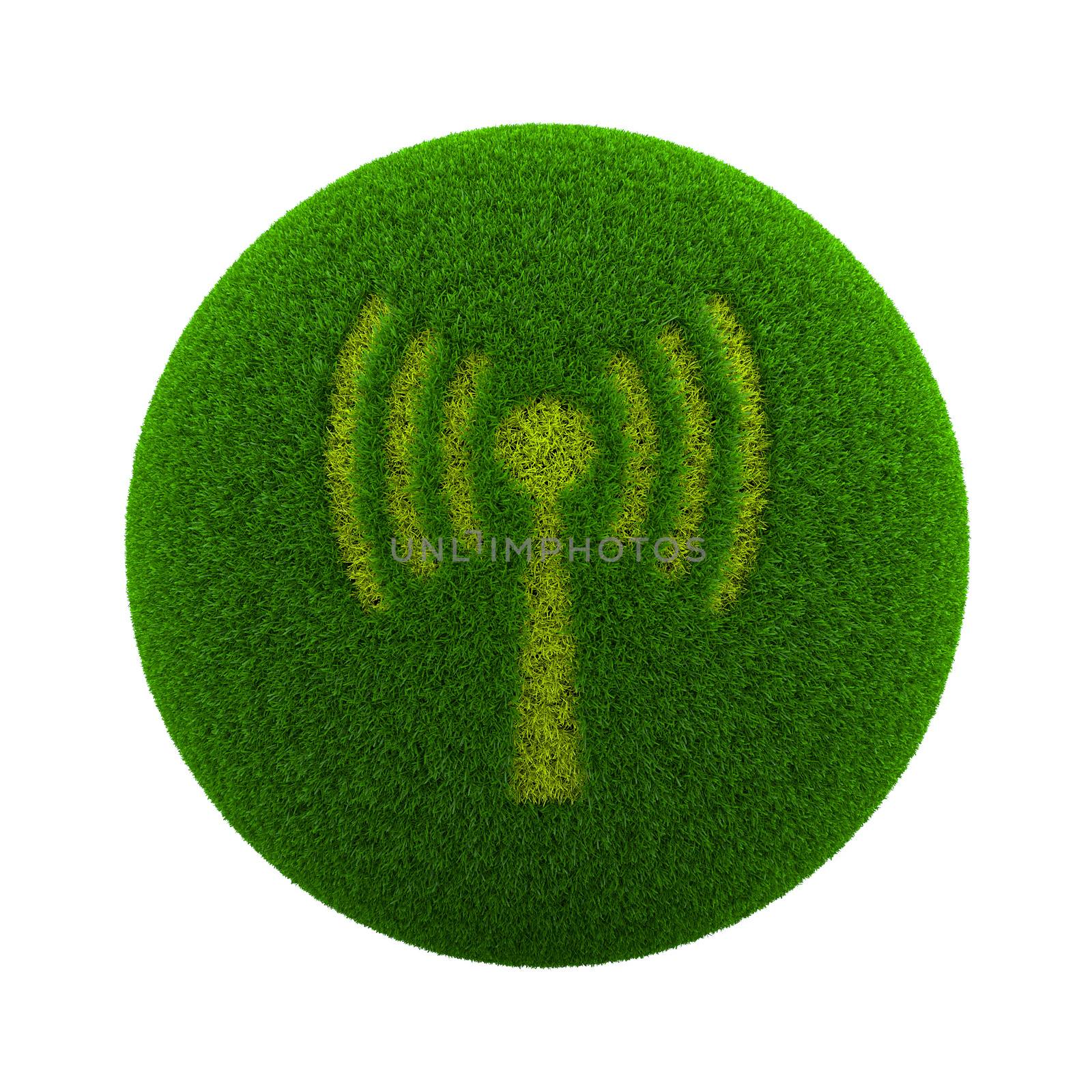 Green Globe with Grass Cutted in the Shape of a WIFI Hotspot Symbol 3D Illustration Isolated on White Background