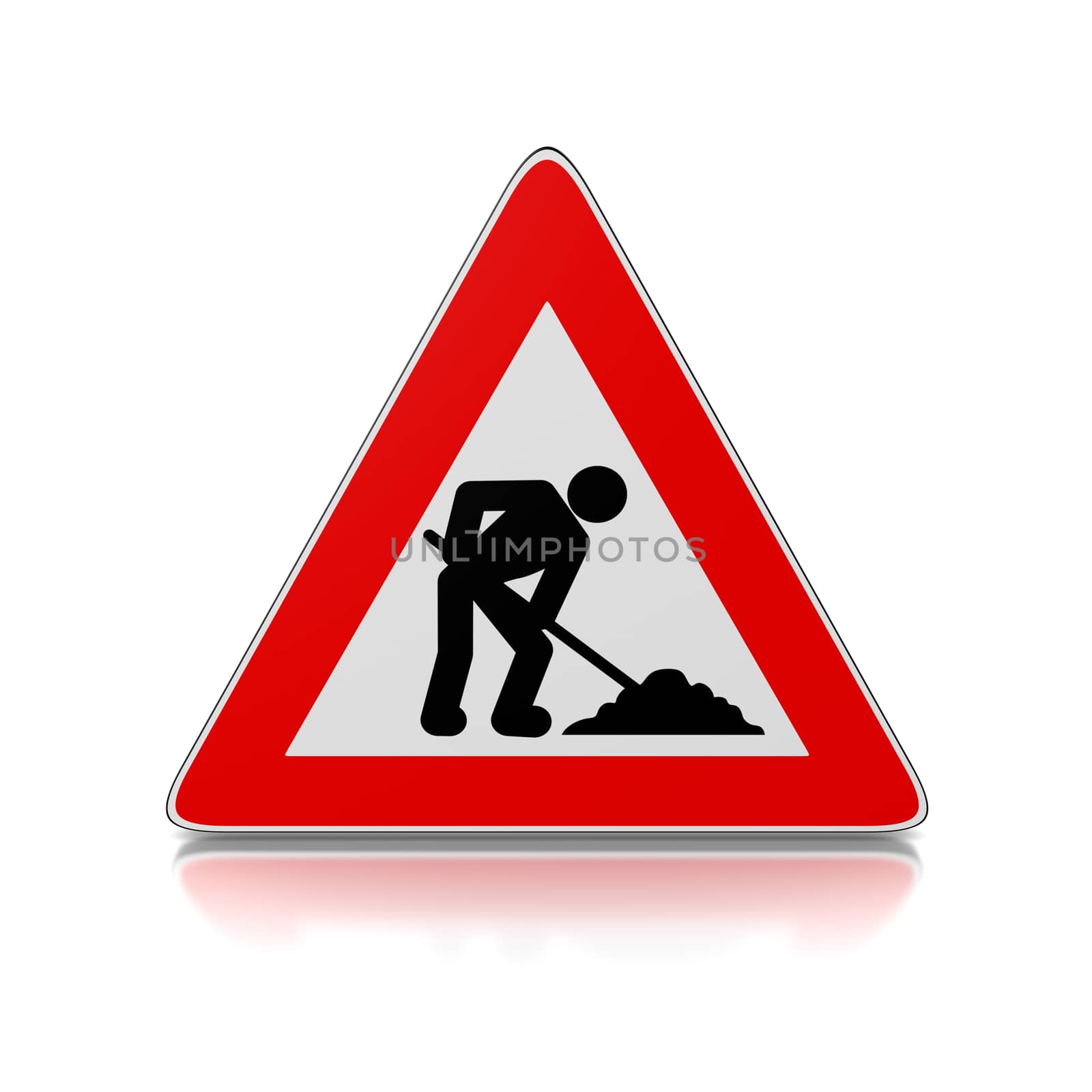 Red and White Man at Work Warning Triangle Road Sign on White Background 3D Illustration