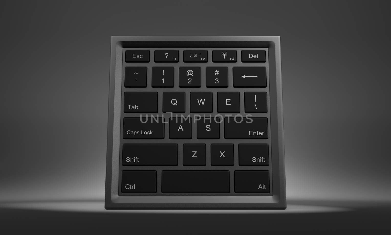 Cube Shape with Computer Keyboard on Faces 3D Illustration Front View