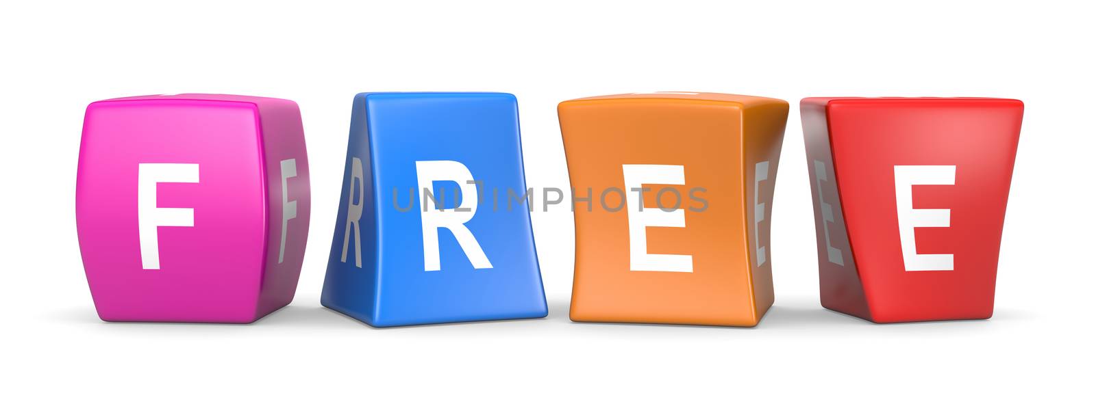 Free White Text on Colorful Deformed Funny Cubes 3D Illustration on White Background