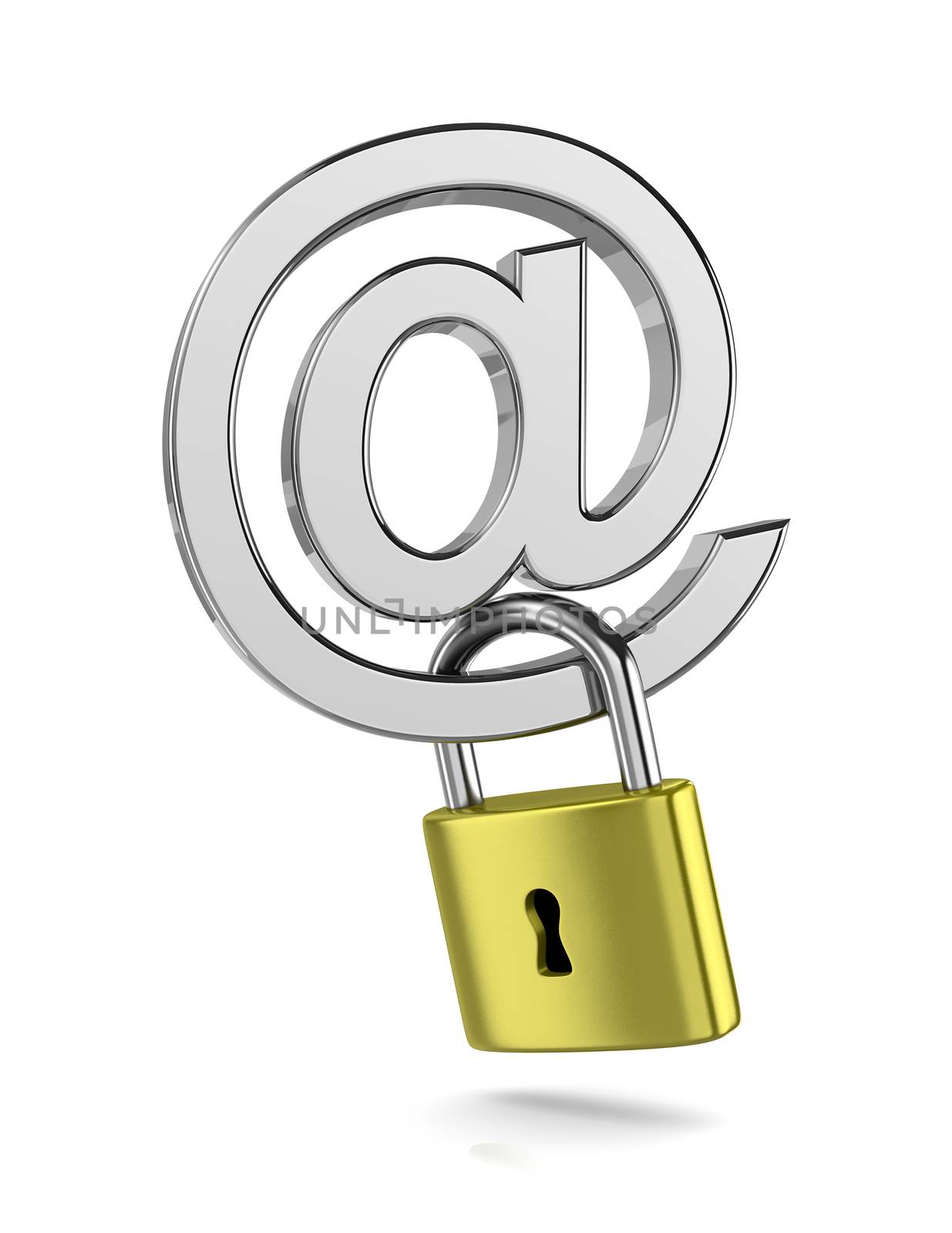 Email Chrome Sign with a Closed Padlock Isolated on White Background 3D Illustration