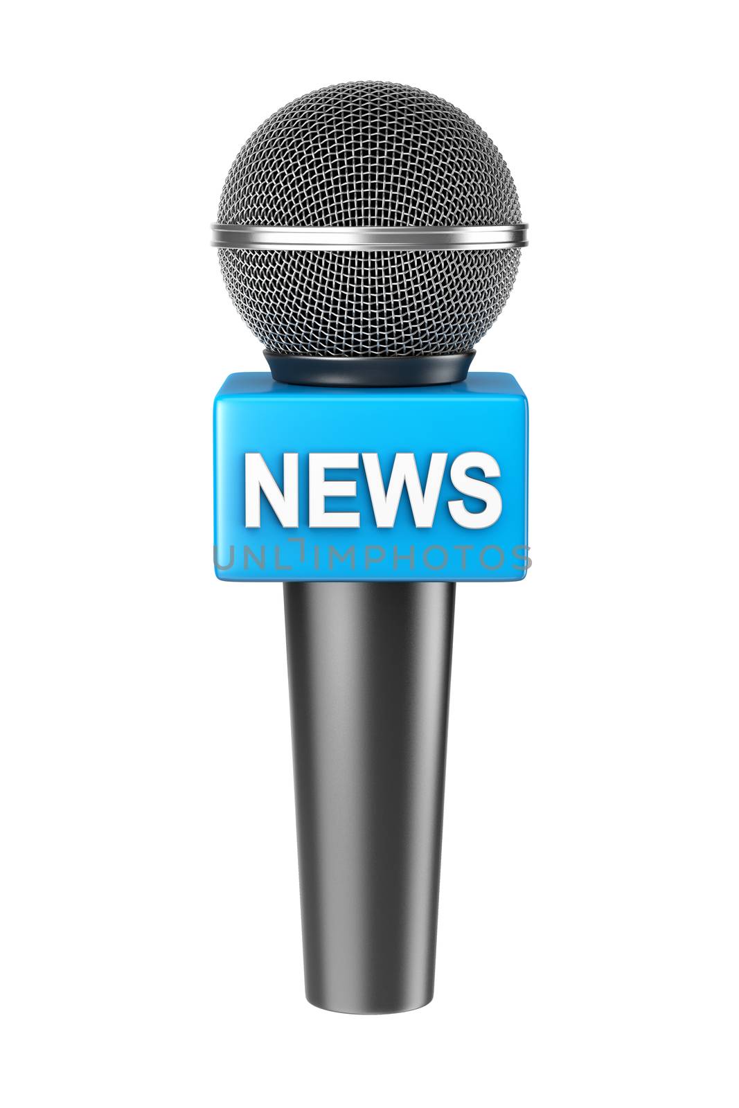 Metallic Blue Press News Microphone Isolated on White Background 3D Illustration