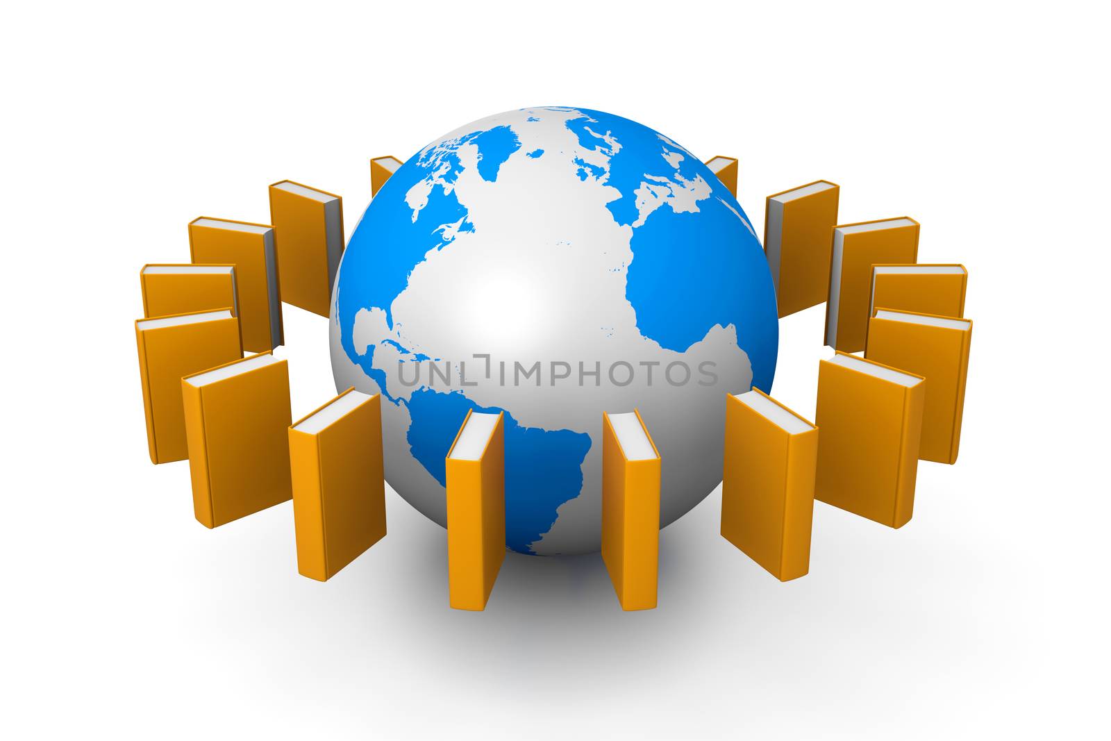 Books Flying Around the Earth 3D Illustration on White Background