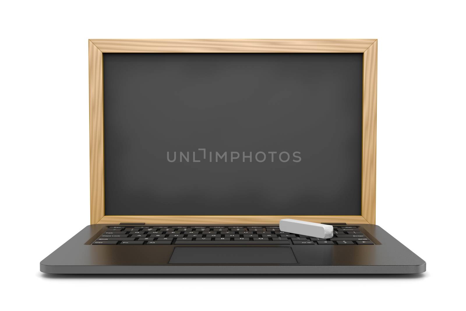 Laptop Computer with a Blank Blackboard Instead of the Display 3D Illustration on White, E-learning Concept