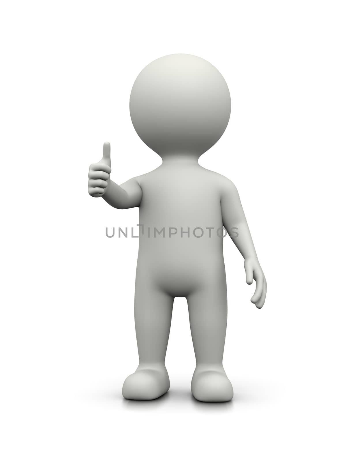 White 3D Character Showing Raised Thumb on White Background Illustration