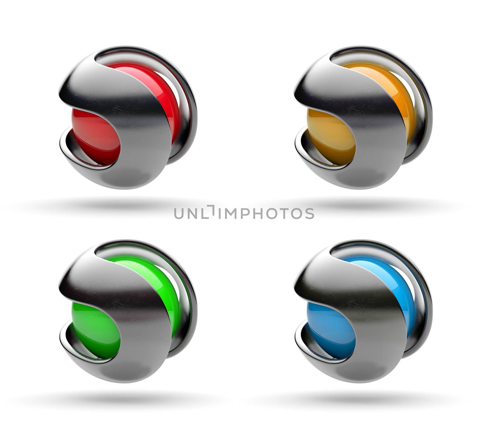 Metallic Path Around a Spherical Colorful Core 3D Illustration