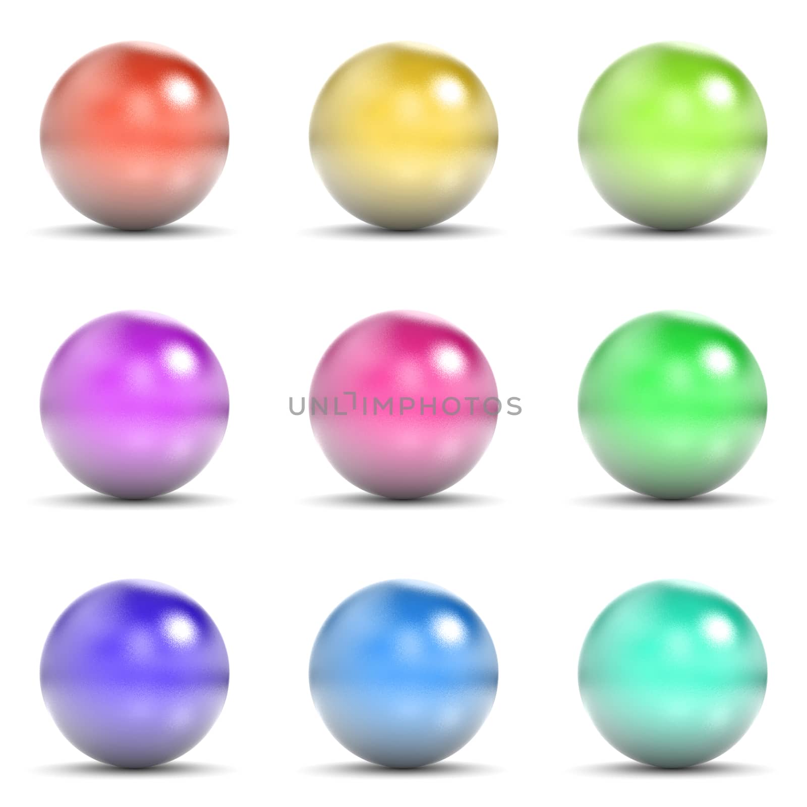Colorful Metallic Sphere Set 3D Illustration on White Background