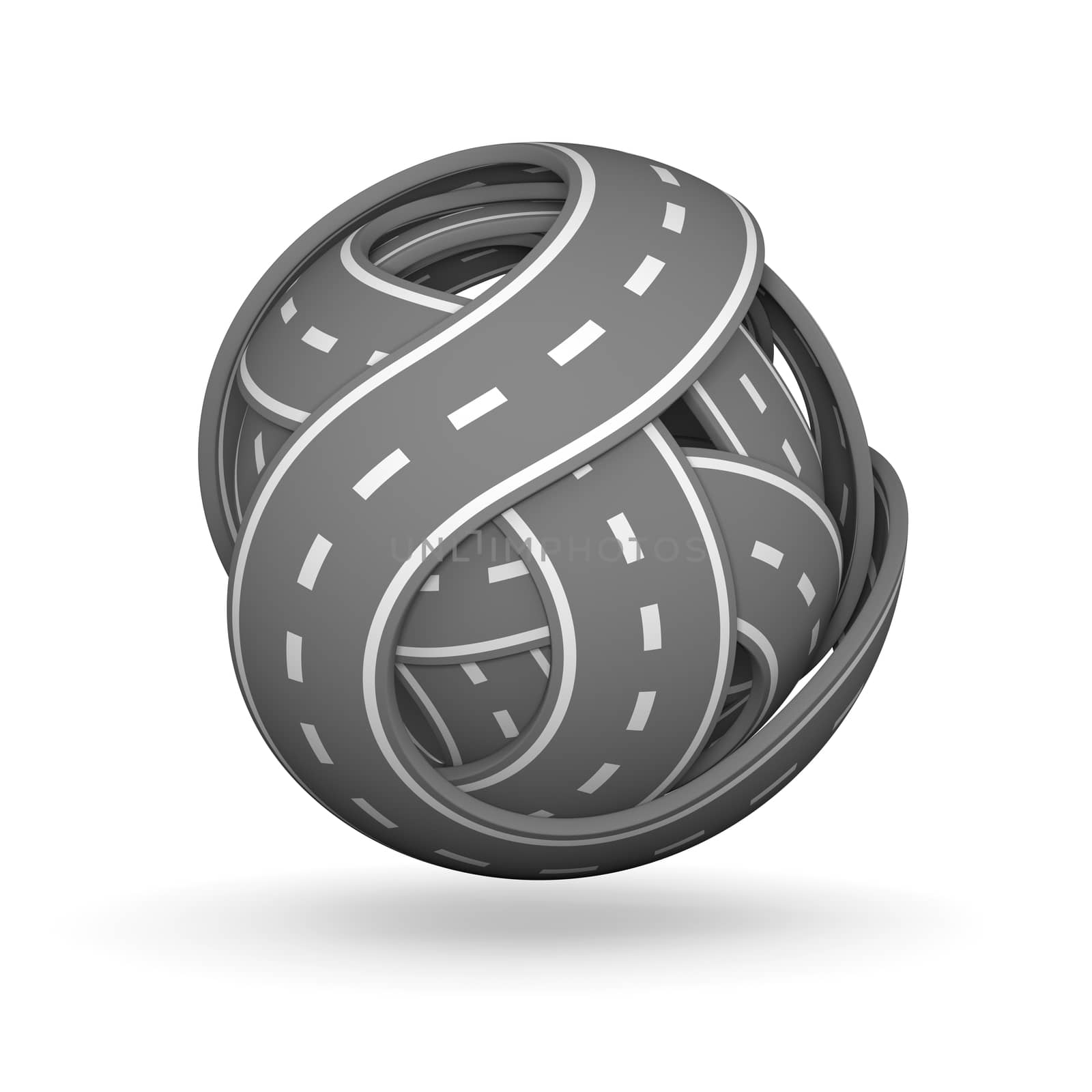 Ball of Roads 3D Illustration on White Background