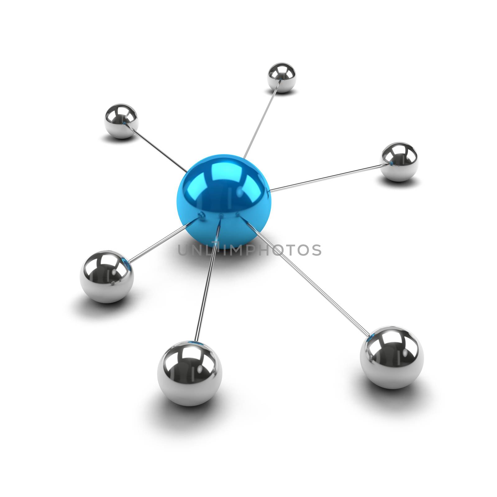 Metallic Spheres Linked Together 3D Illustration, Connections Concept