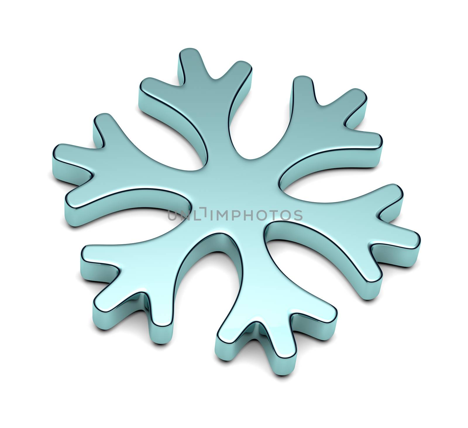 Single Snowflake Metallic Symbol 3D Illustration on White Background