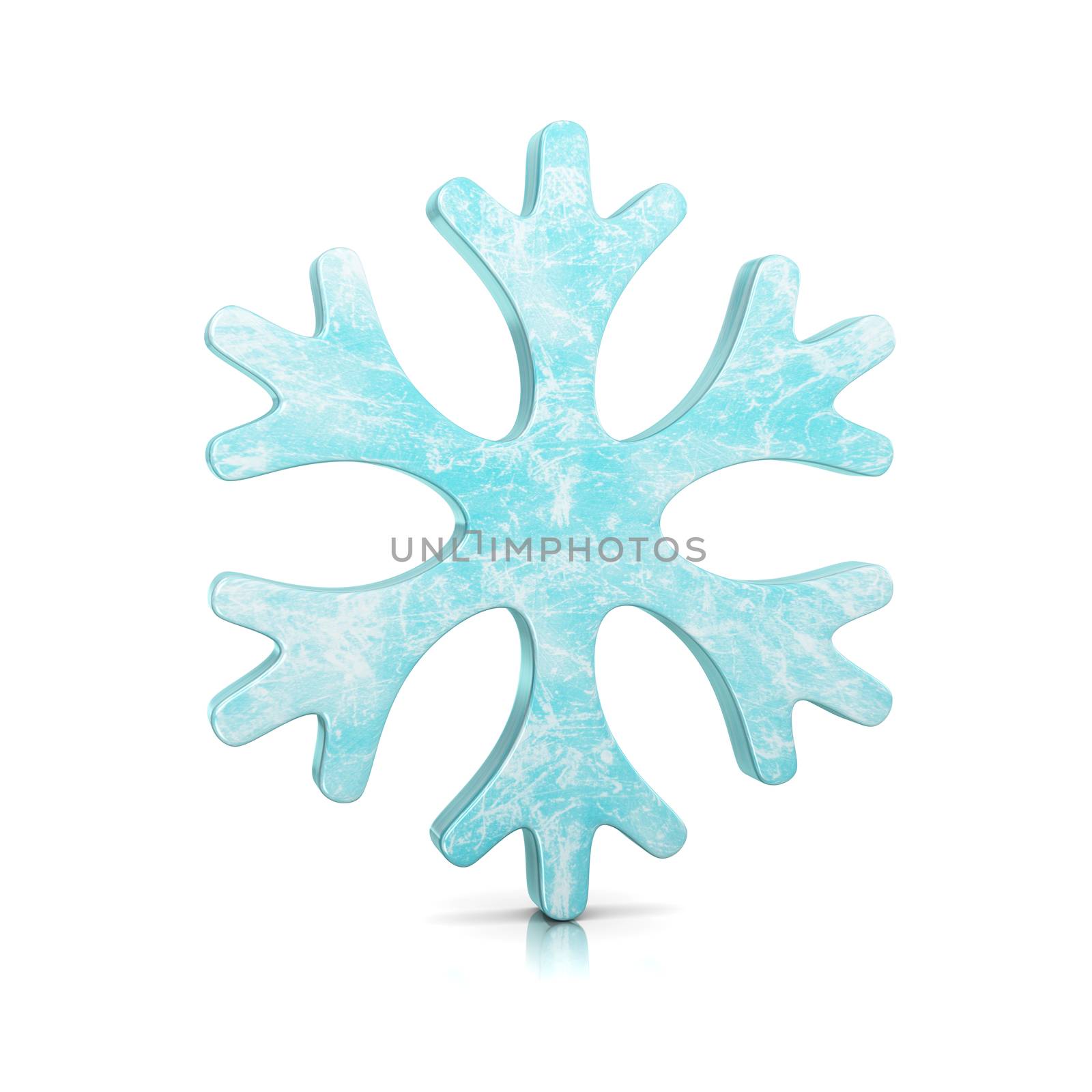 Single Snowflake Frosted Symbol 3D Illustration on White Background