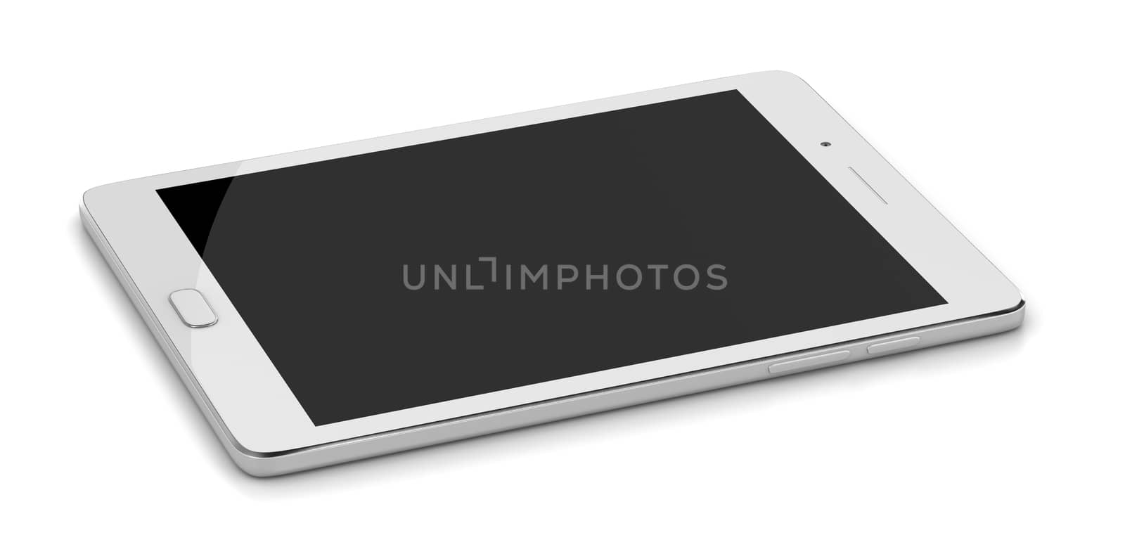 White Tablet Pc Turned Off with Blank Display on White Background 3D Illustration