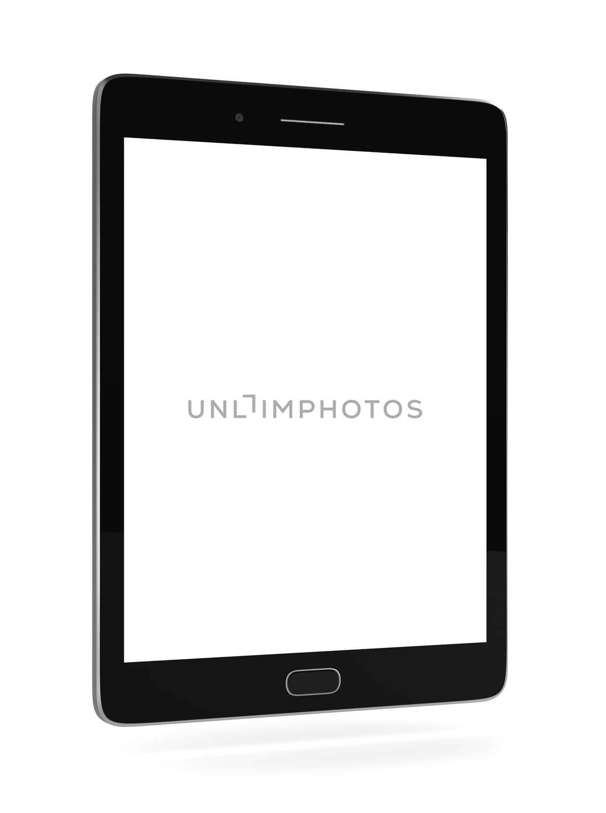 Standing Tablet Pc Turned Off with White Blank Display Isolated on White Background 3D Illustration