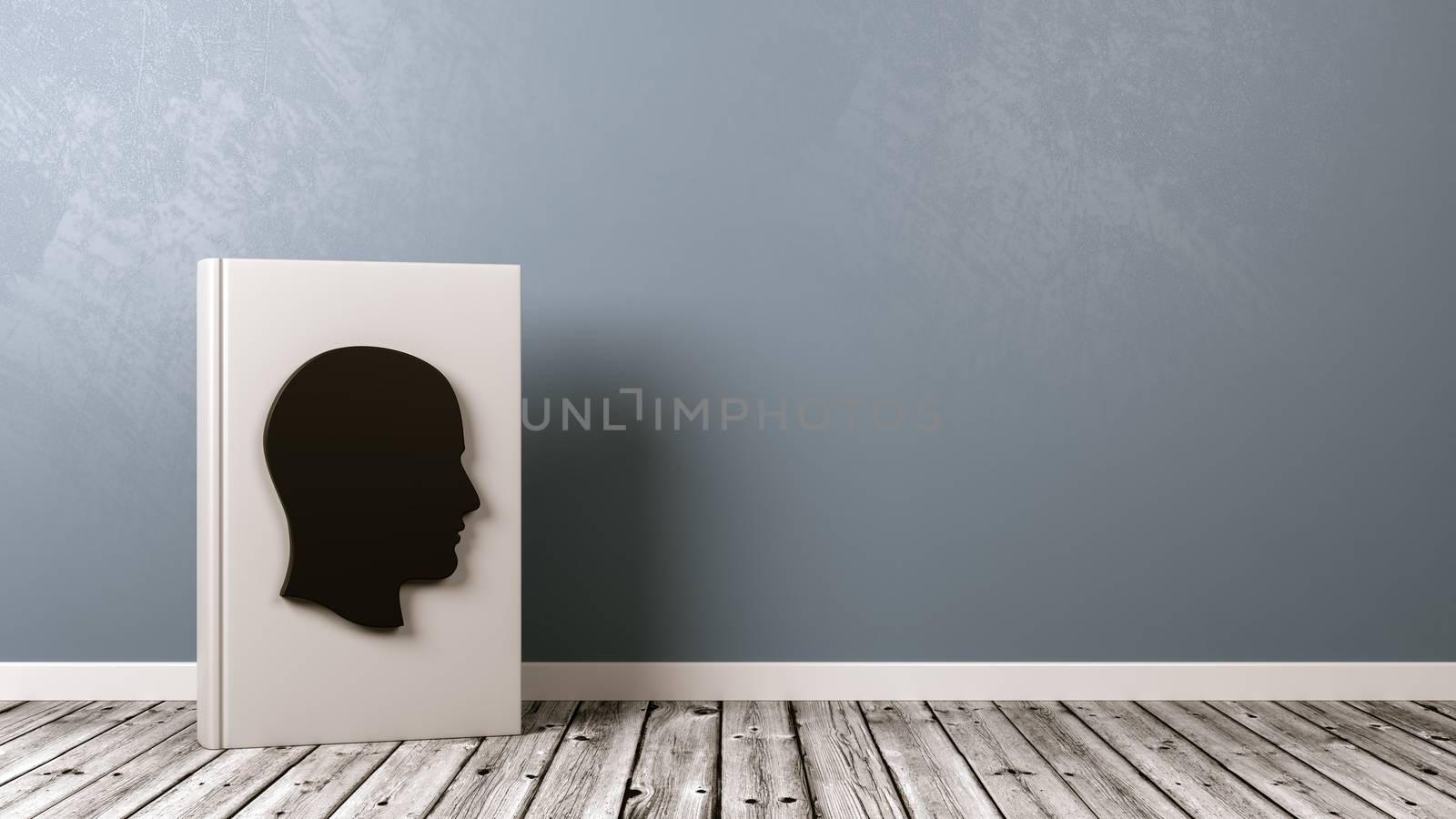 Book with Human Head Shape on Wooden Floor, Biography Concept by make