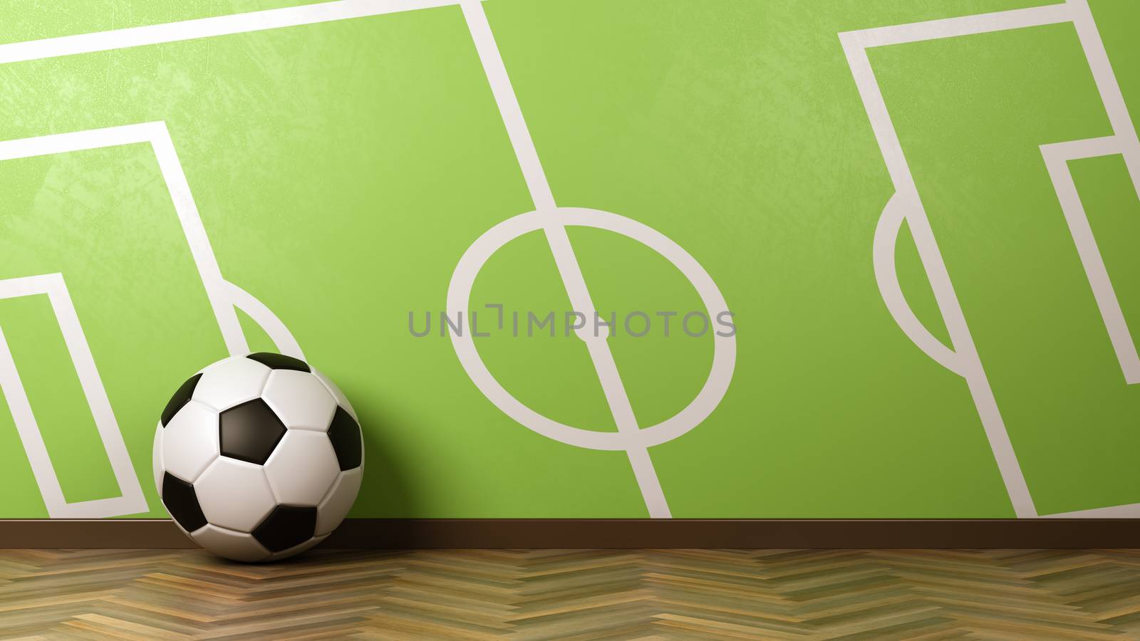 Soccer Ball Against Green Wall with Soccer Field by make