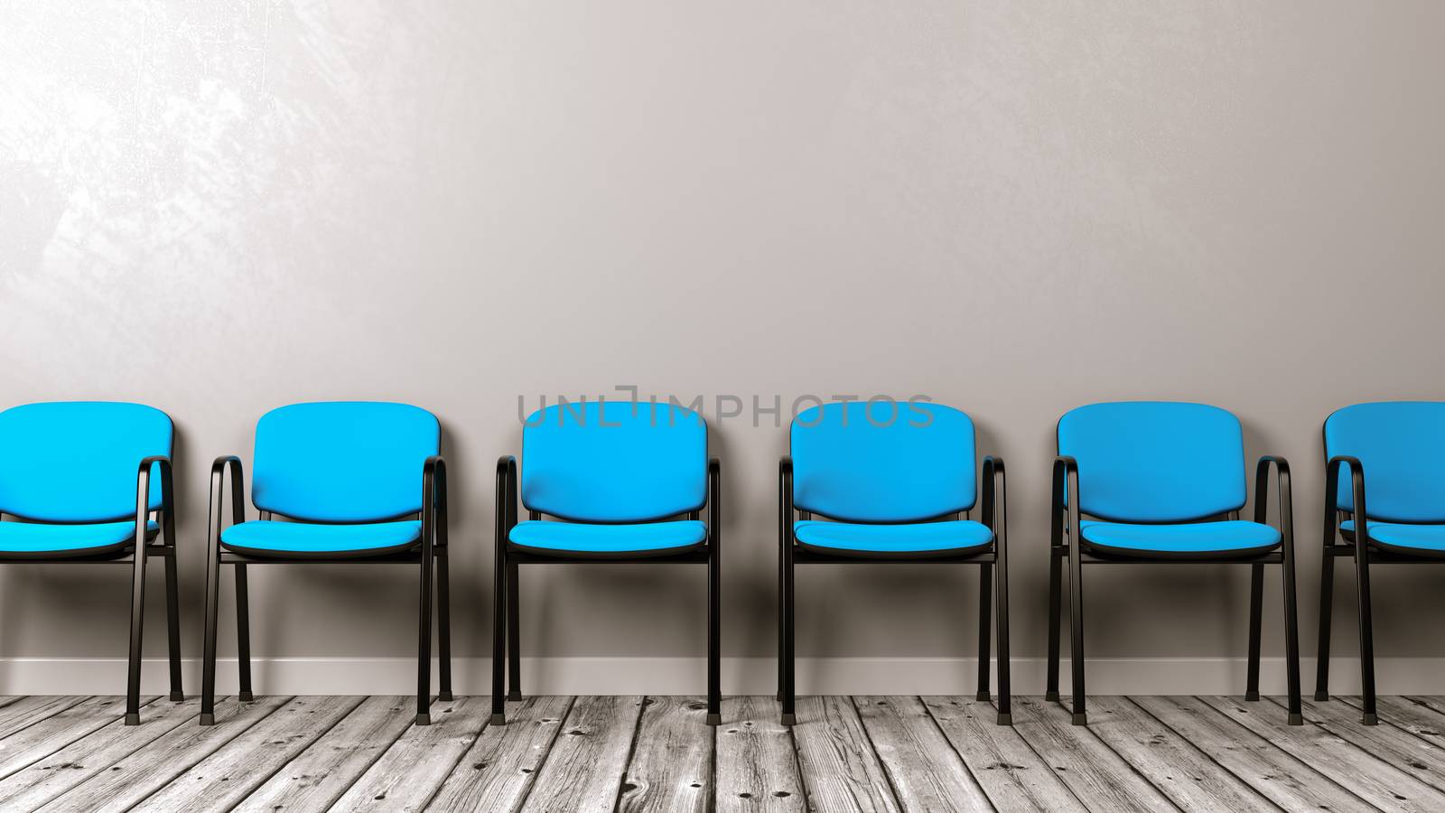 Row of Chairs on Wooden Floor Against Wall by make