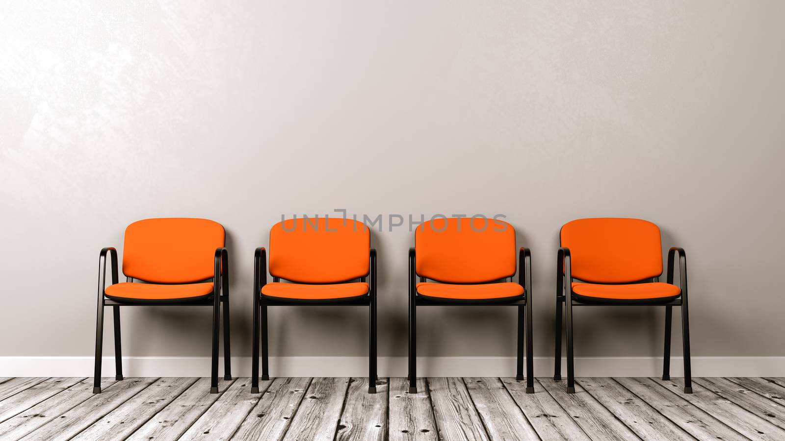 Row of Chairs on Wooden Floor Against Wall by make