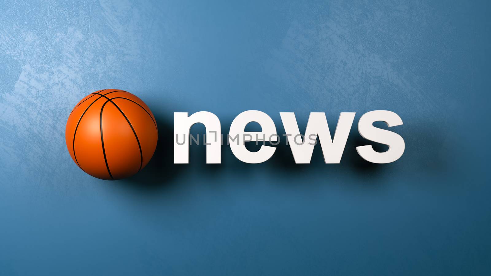 Basketball and White News Text Against Blue Wall 3D Illustration, Sports News Concept