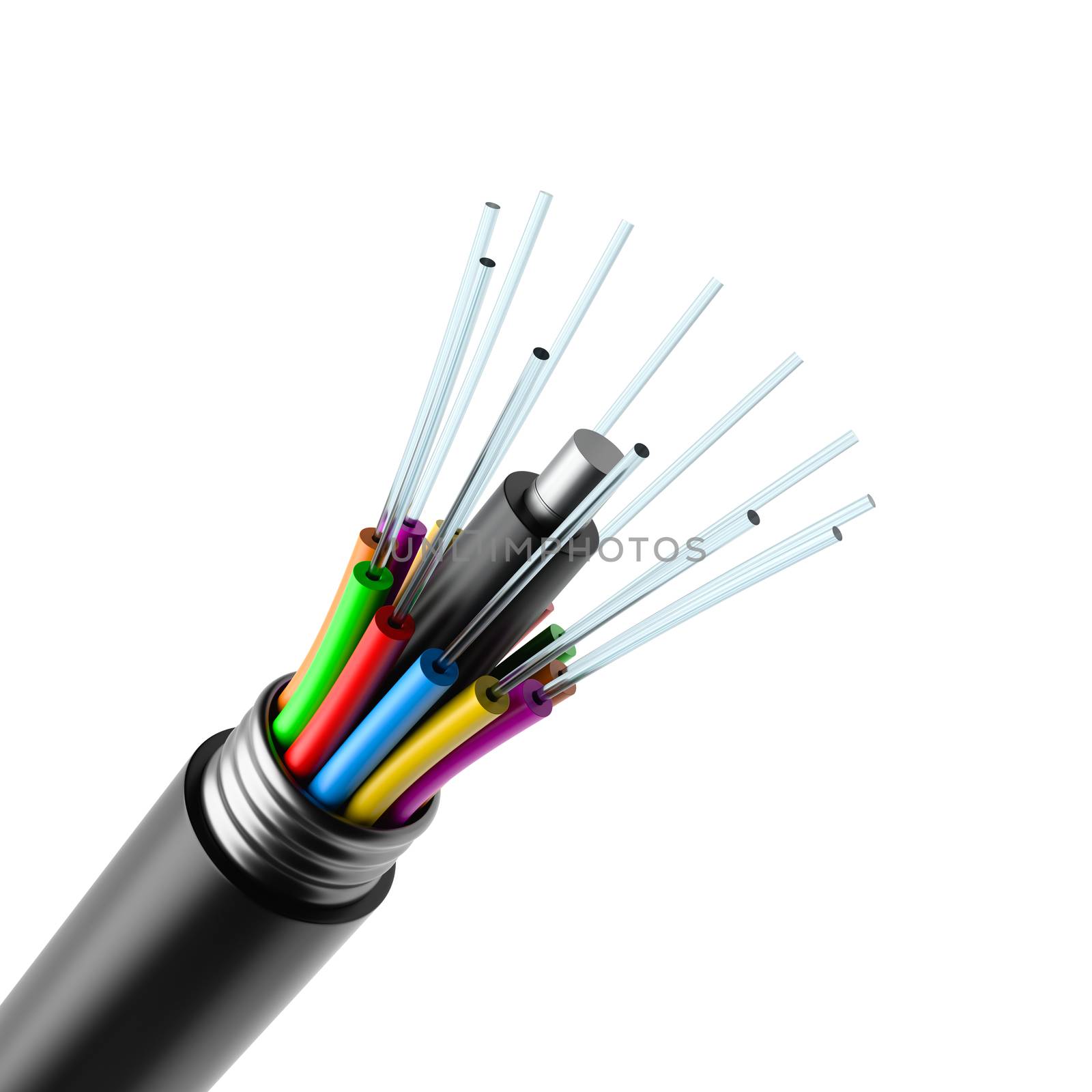 Optic Fiber Cable Isolated on White Background 3D Illustration