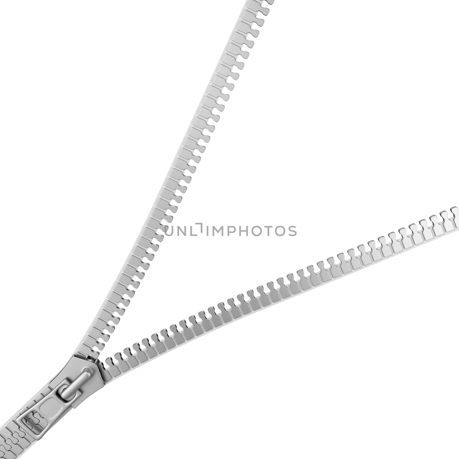 Open Metal Zip Isolated on White Background Template 3D Illustration