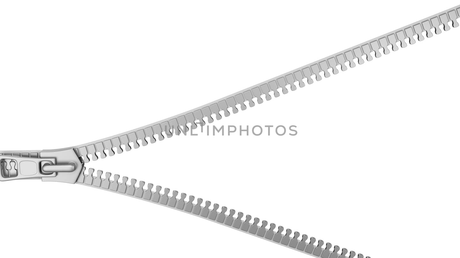 Open Metal Zipper Isolated on White Background Template 3D Illustration