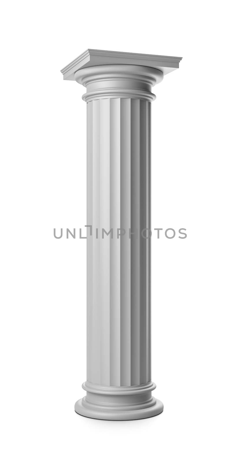 Single Greek Column on White Background 3D Render