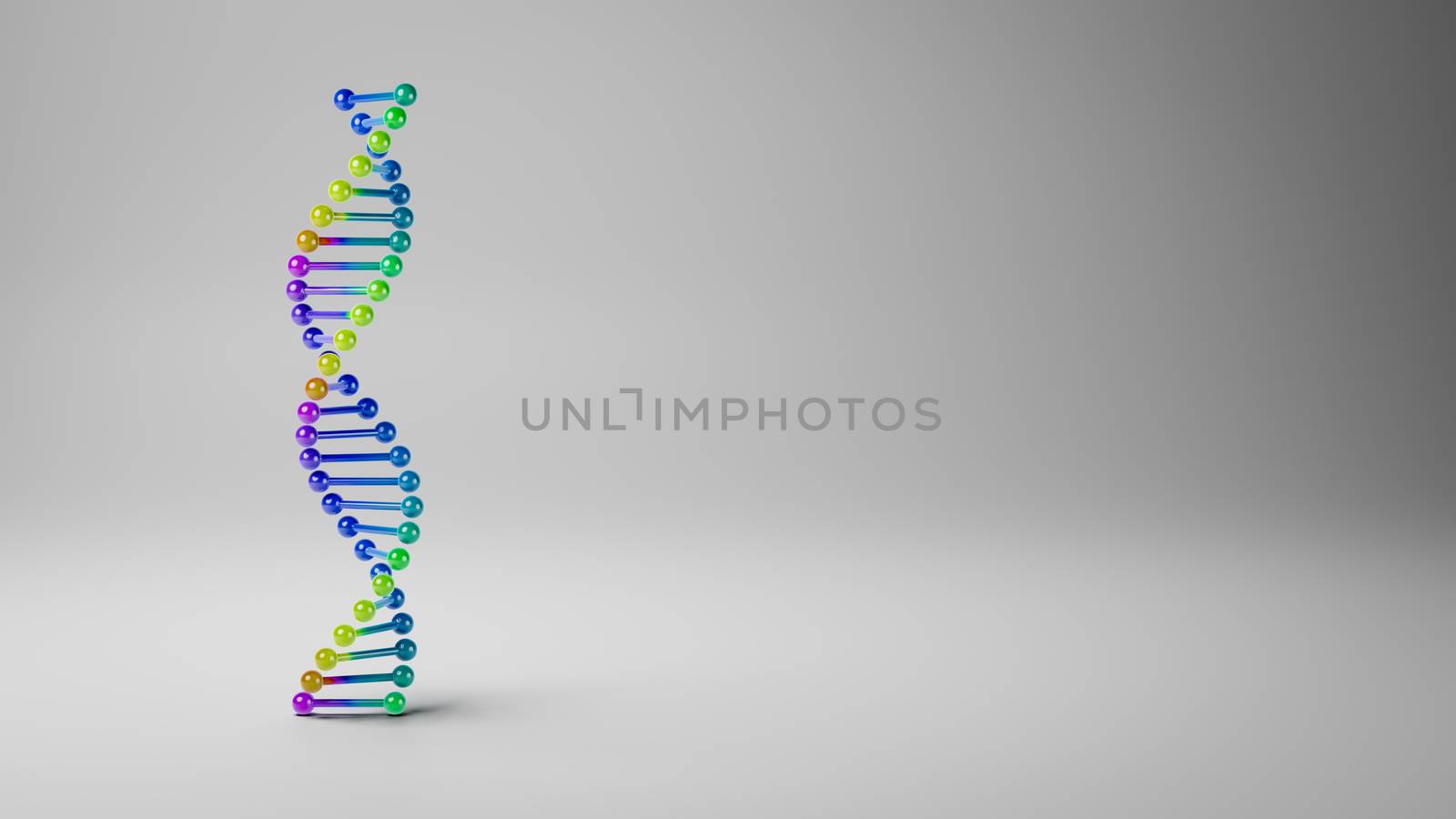 Colorful DNA Chain on Gray Background with Copyspace 3D Illustration