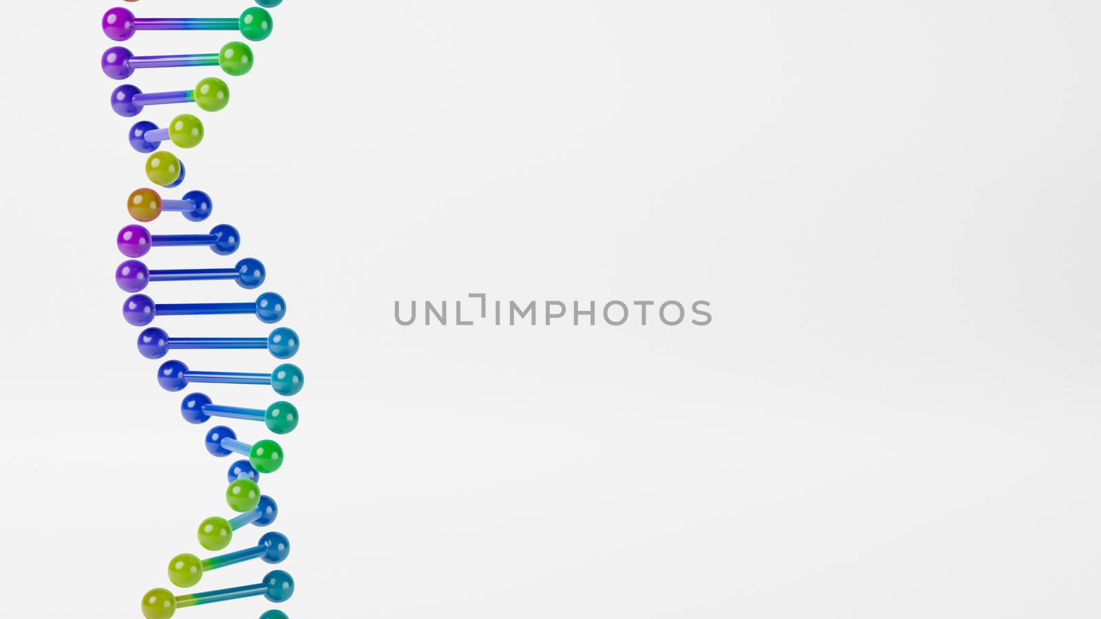 Colorful DNA Chain on Gray Background with Copyspace 3D Illustration