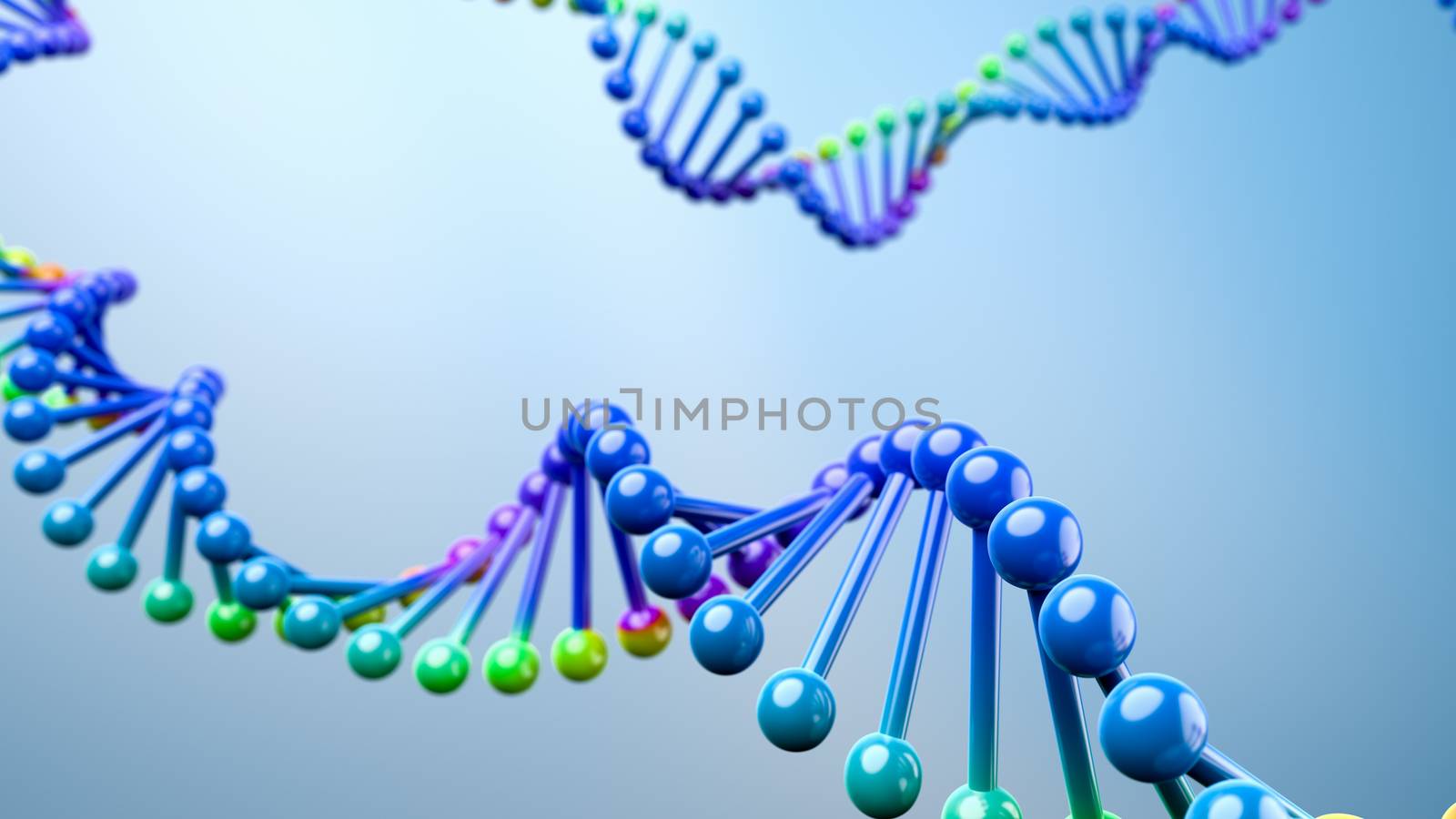 Colorful DNA Chain on Blue Background 3D Illustration