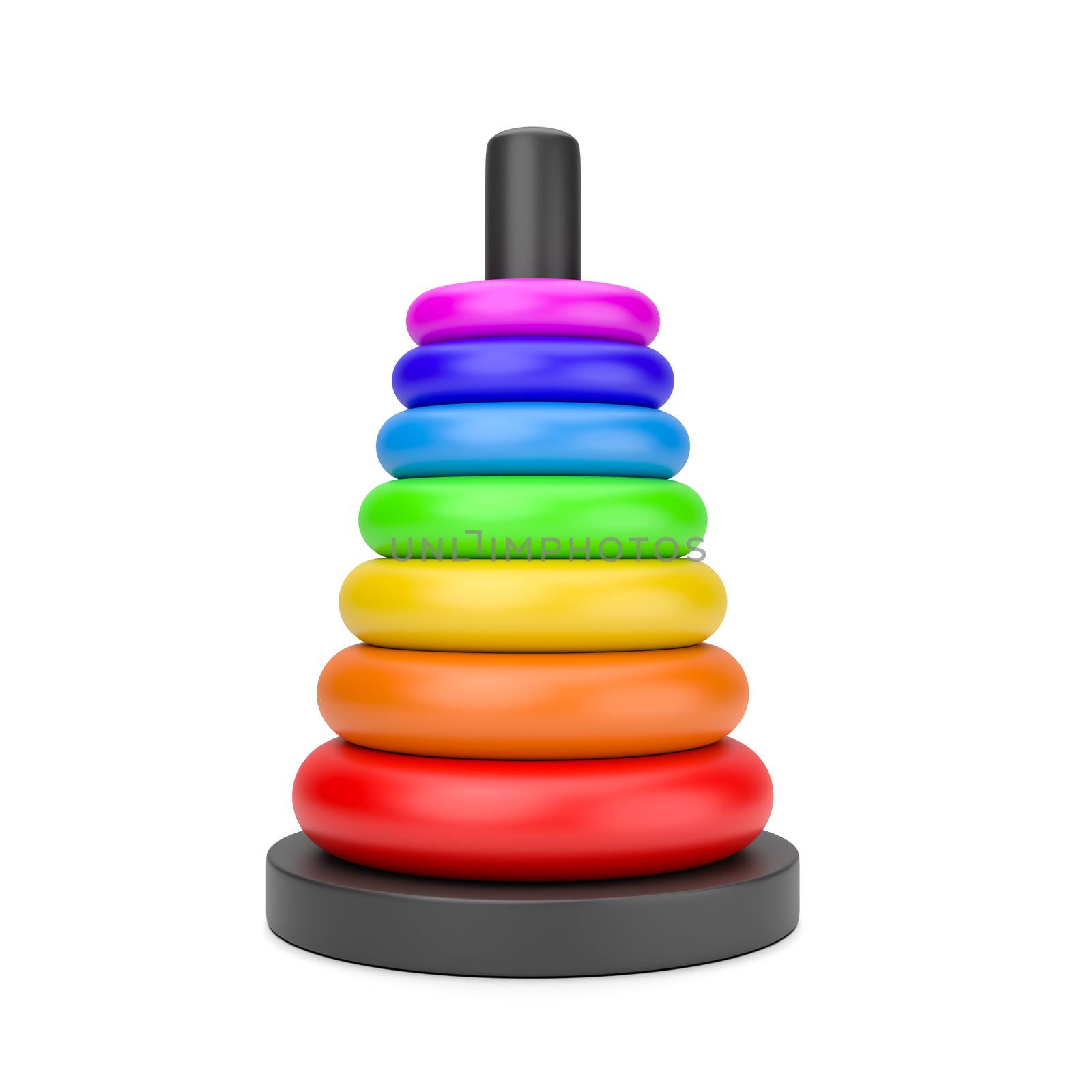 Stack of Colorful Plastic Disks in Ascending Order on White Background 3D Illustration