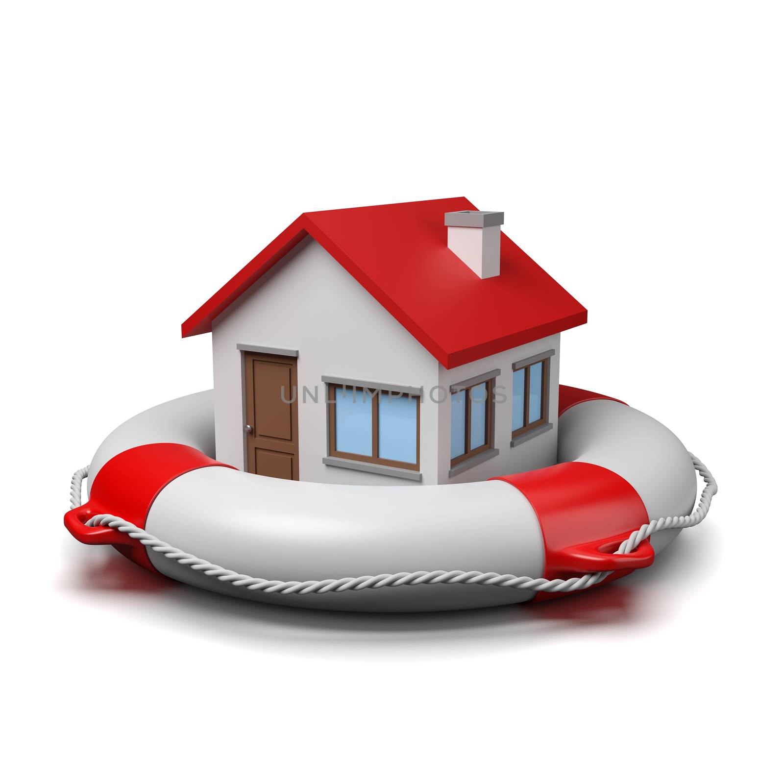 House on a Lifebuoy on White Background 3D Illustration
