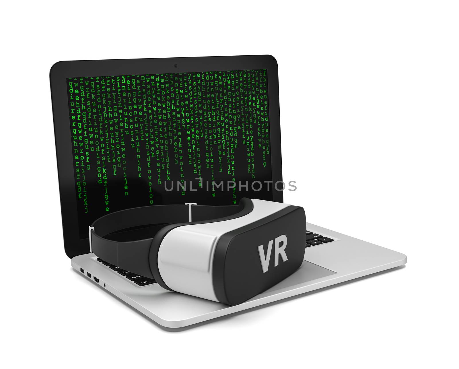 Laptop Computer with VR Virtual Reality Headset 3D Illustration on White Background