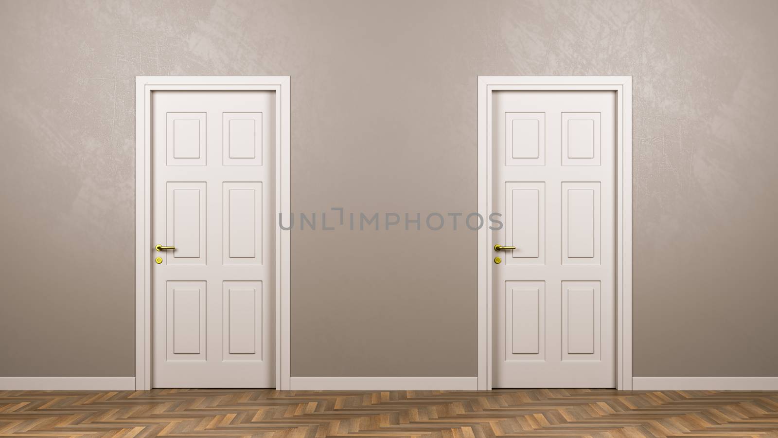 Two Closed White Doors in Front in the Room by make