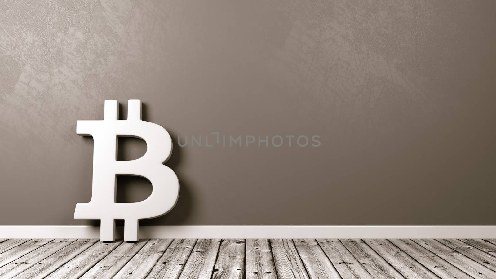 Bitcoin Sign on Wooden Floor Against Wall by make