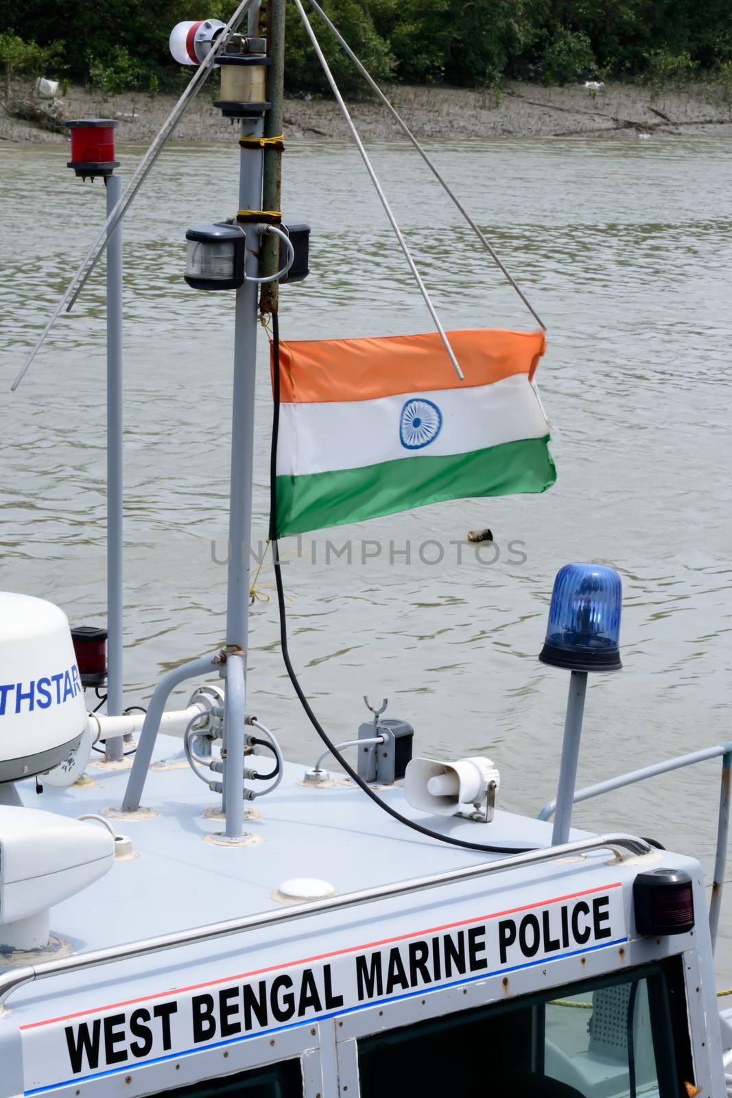 West Bengal marine police vessel loge on GSL/GRSE Interceptor Boats, a Indian high speed patrol boats equipped with ultra modern navigation System. Garden Reach Shipyard, Kolkata, India Asia, May 2019