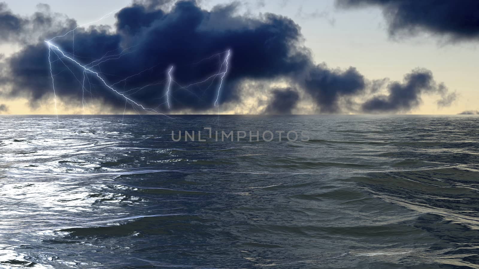 Stormy weather on the ocean with lightning by Fr@nk