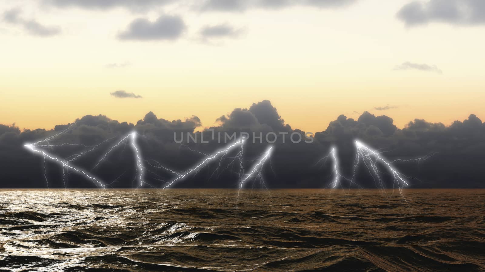 Stormy weather on the ocean with lightning by Fr@nk