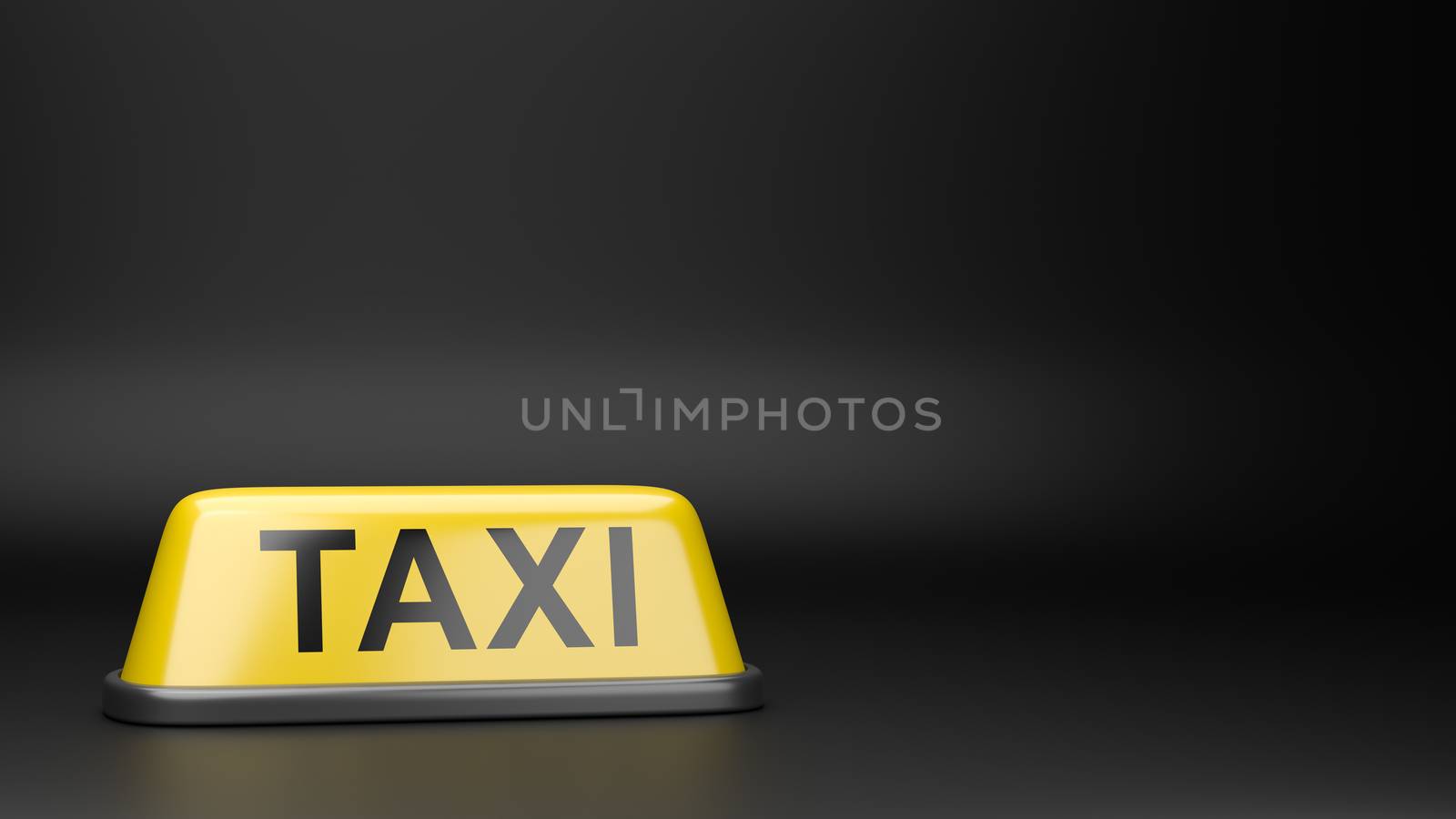 Yellow Taxi Roof Signboard on Black Background with Copyspace 3D Illustration