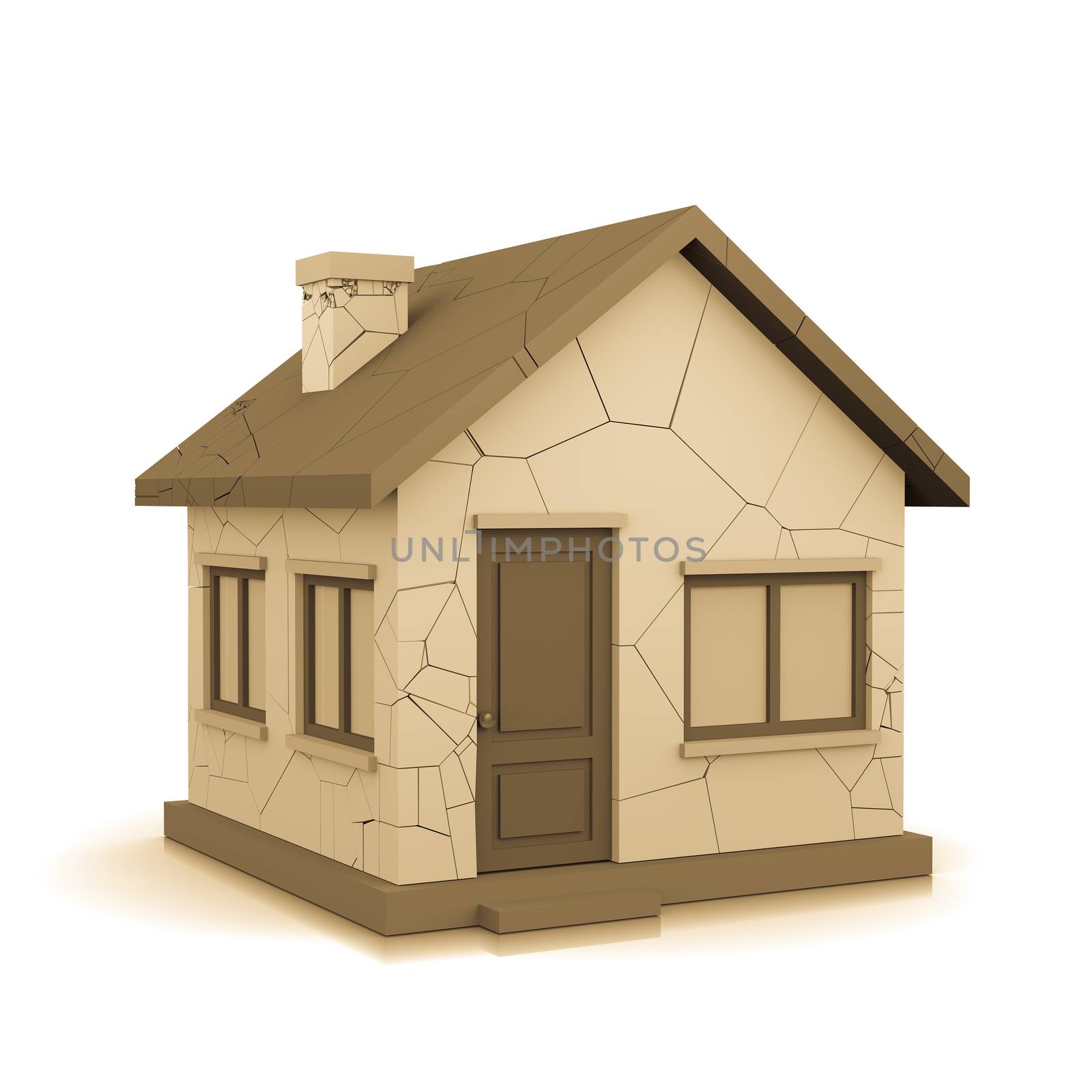 3D House with Cracks on White Background Illustration