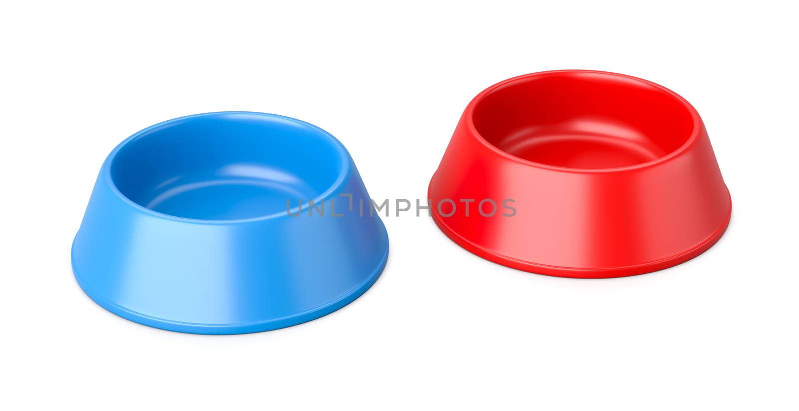 Two Empty Pets Bowl Isolated on White Background 3D Illustration
