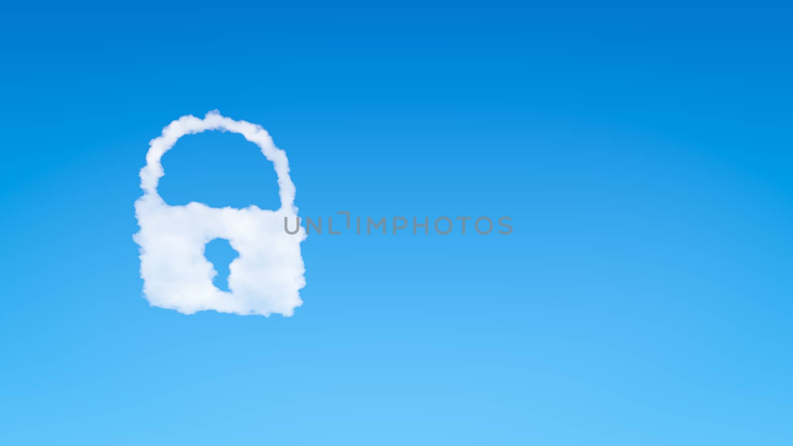 Padlock Symbol Shape Cloud in the Blue Sky with Copyspace