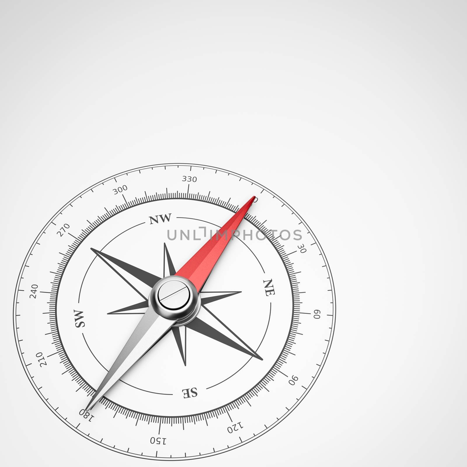 Magnetic Compass with Red Needle with Copyspace on White Background 3D Illustration
