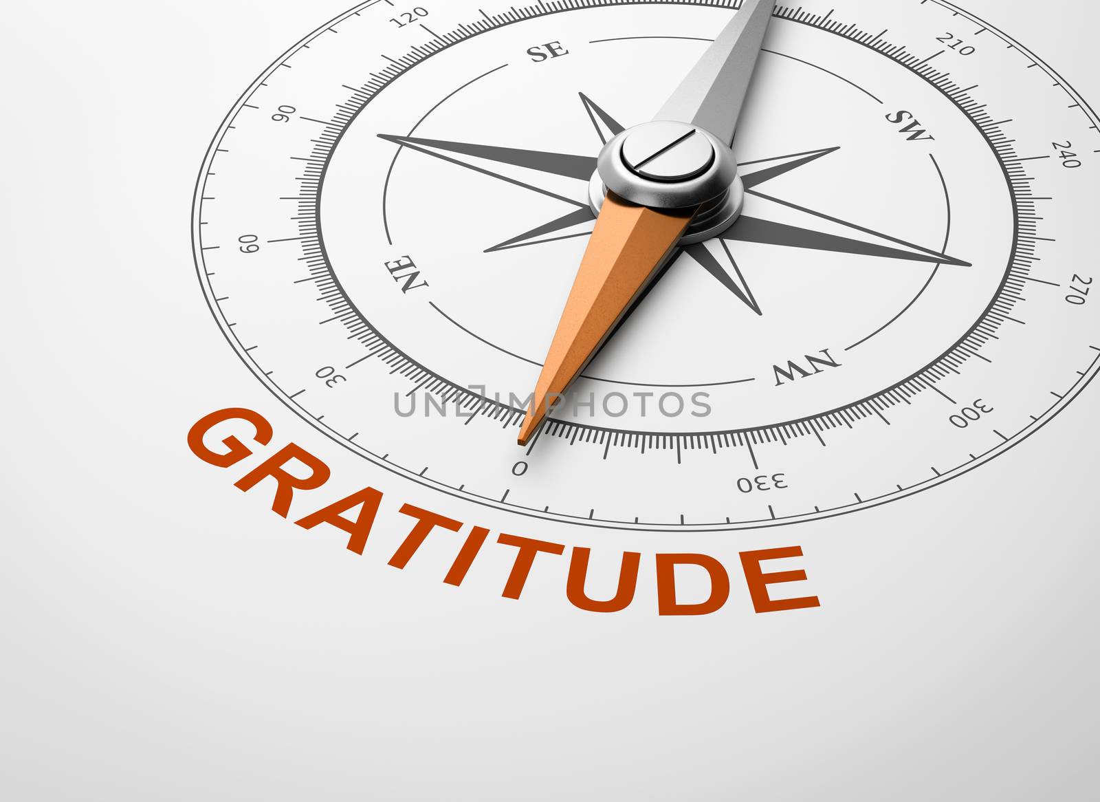 Compass on White Background, Gratitude Concept by make