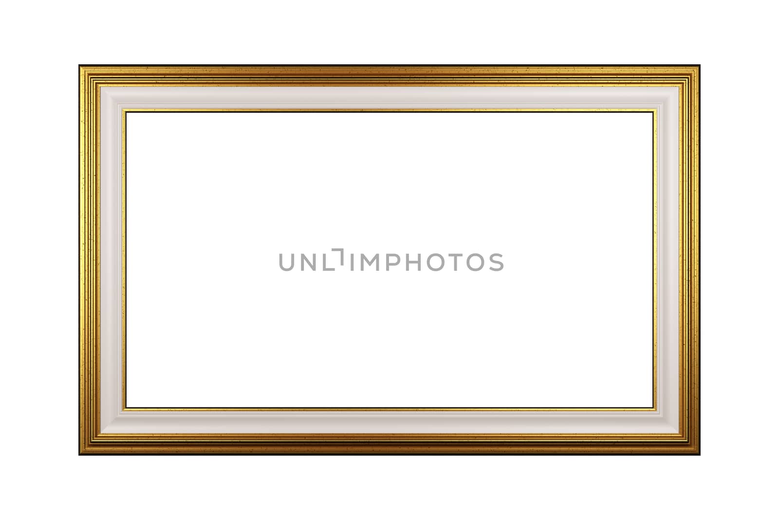 Classic Rectangular Empty Golden Picture Frame Isolated on White Background 3D Render