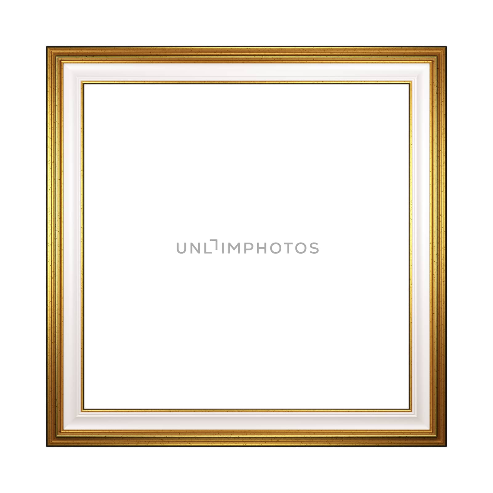 Classic Square Empty Golden Picture Frame Isolated on White Background 3D Render