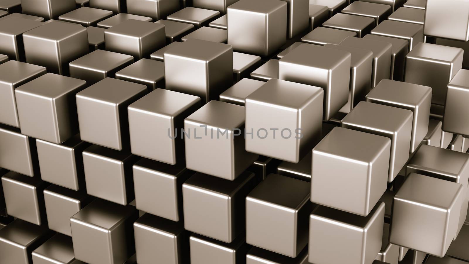 Metallic Cubes Aggregation Abstract Background 3D Illustration