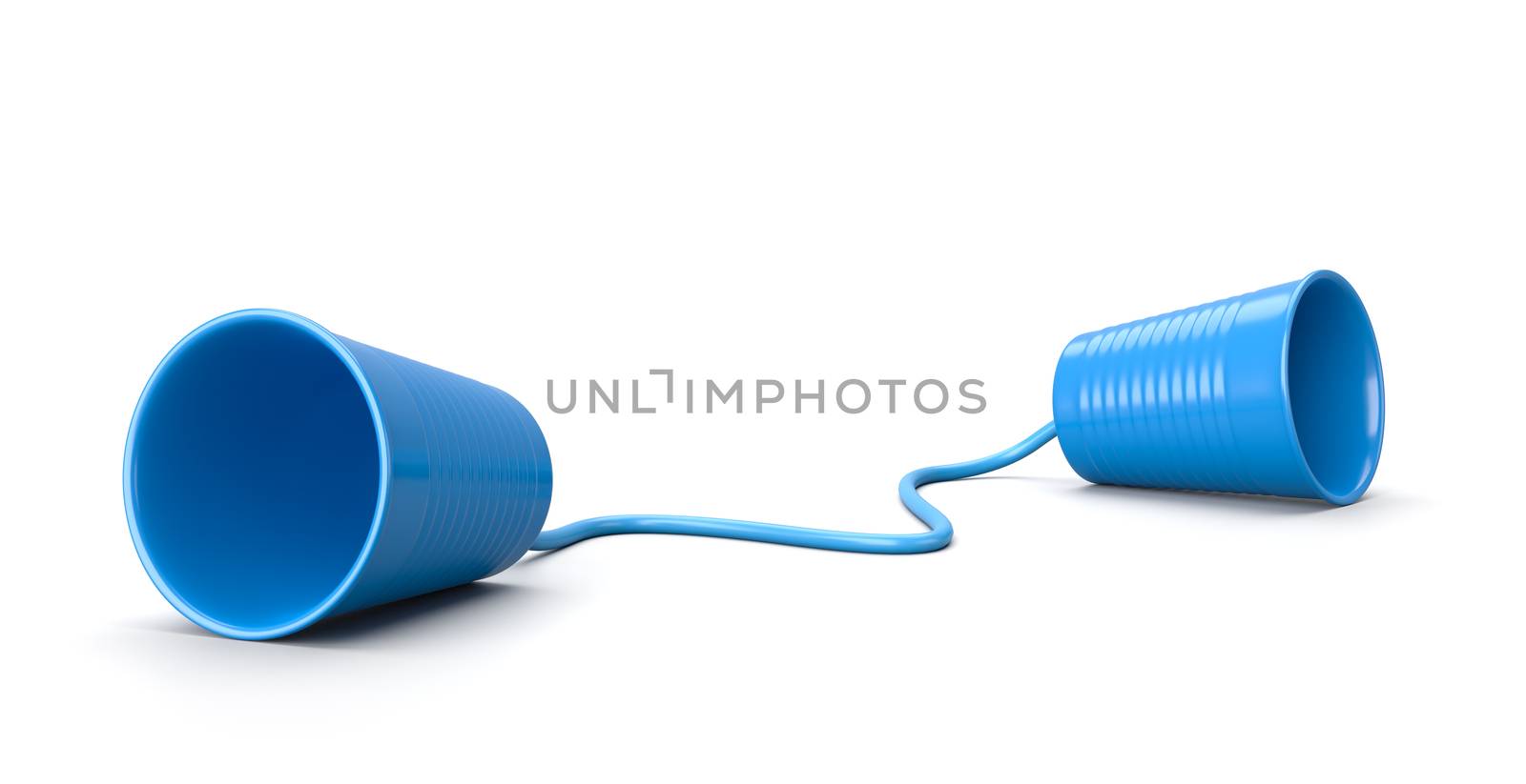 Blue Plastic Cup Phone Isolated on White Background 3D Illustration, Communication Concept