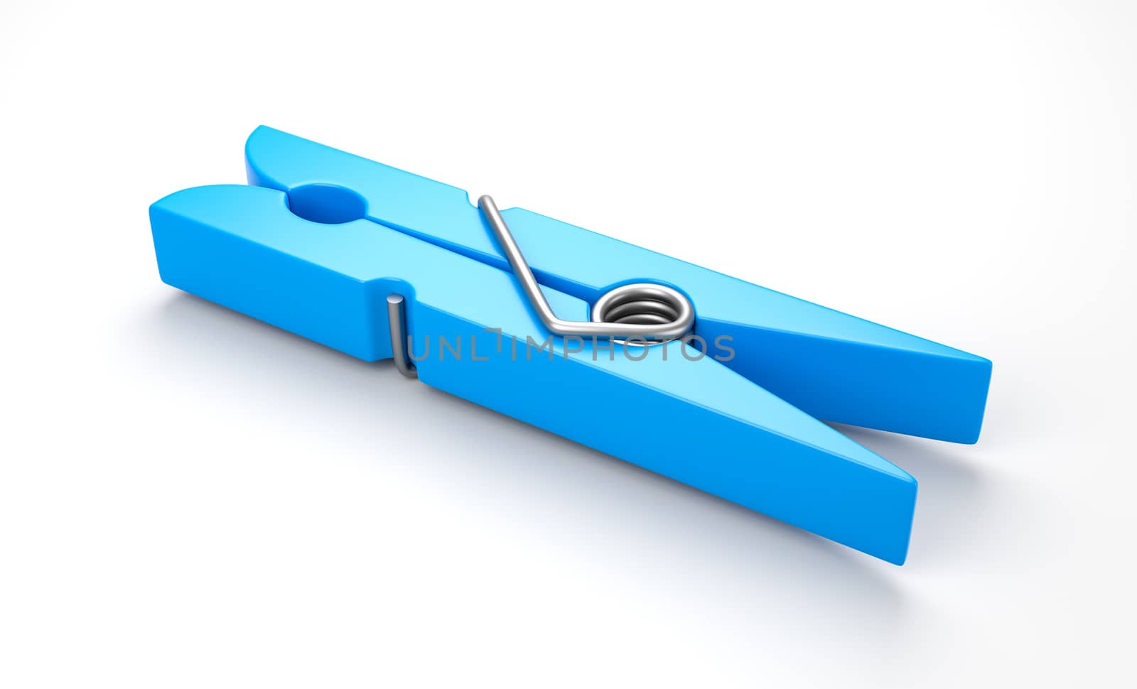 One Blue Plastic Clothespin on White Background 3D Illustration