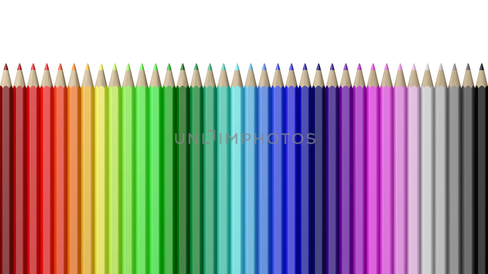 Rainbow of Colorful Wood Pencils Aligned Isolated on White Background Illustration